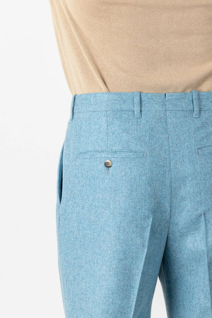 Pantaloni in flanella di lana 130’s azzurro autunno inverno