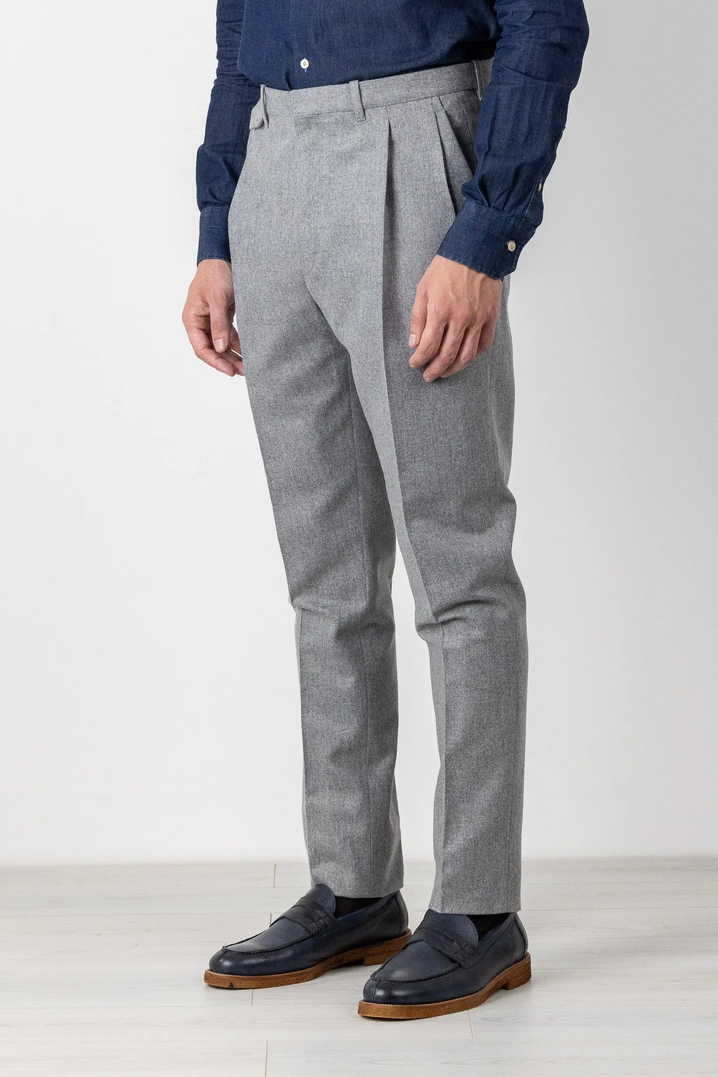 Pantalon en flanelle de laine 130’s gris automne hiver