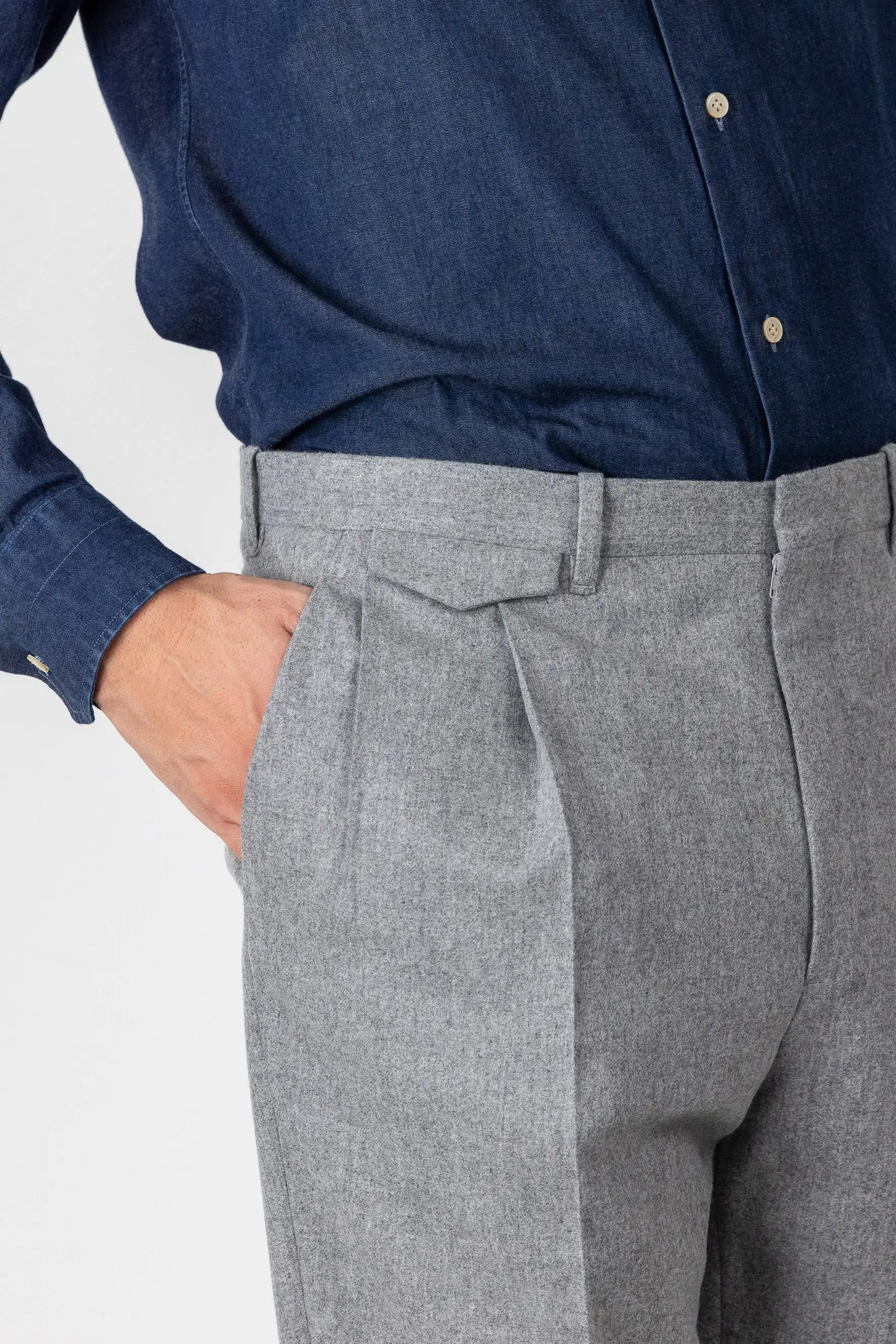 Autumn winter gray 130's wool flannel trousers