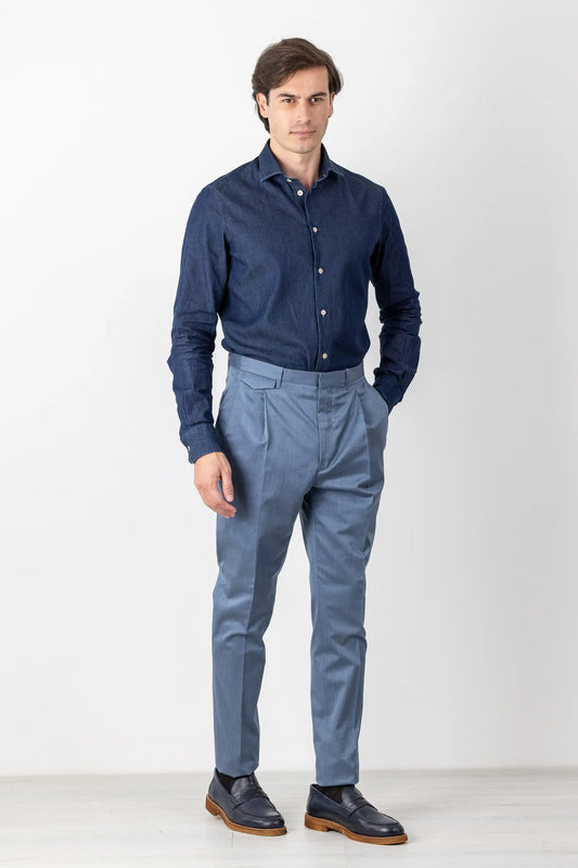 Pantaloni in cotone azzurro quattro stagioni