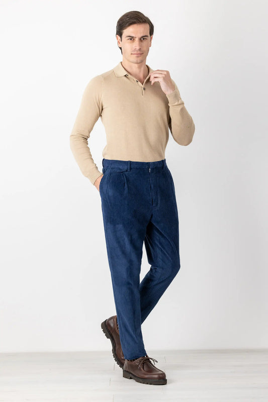 Pantalon chino en velours bleu automne hiver