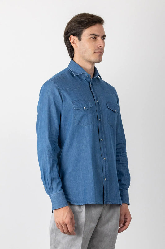 Camicia in denim blu 100% cotone quattro stagioni