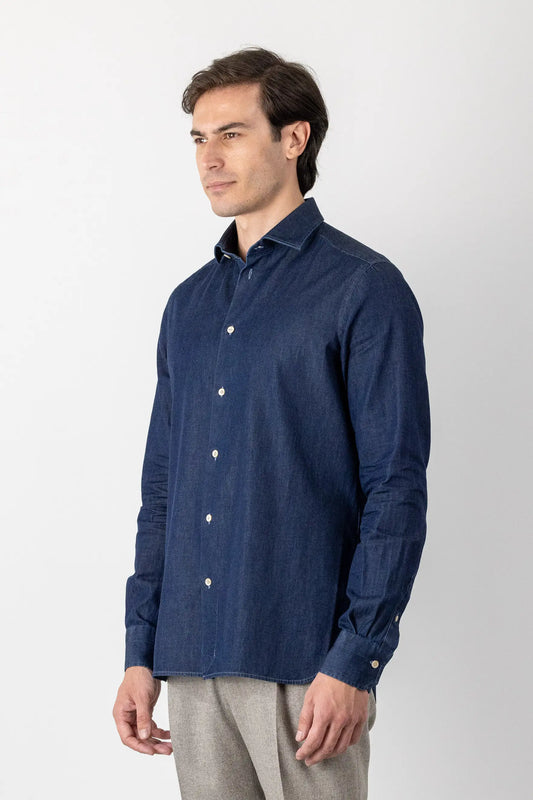 Camicia in denim blu 100% cotone quattro stagioni