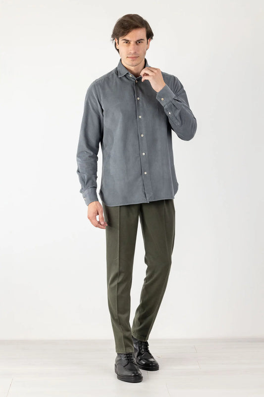 Gray Velvet Shirt 100% Cotton Autumn Winter