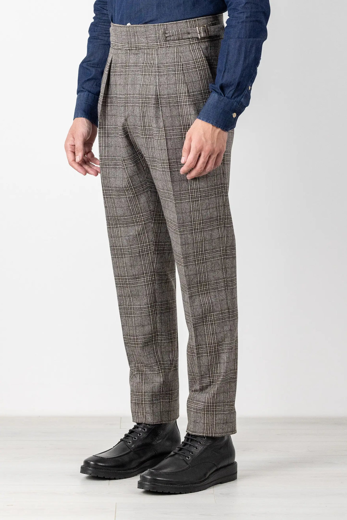 Pantaloni in flanella di lana 130’s a quadri marrone autunno inverno