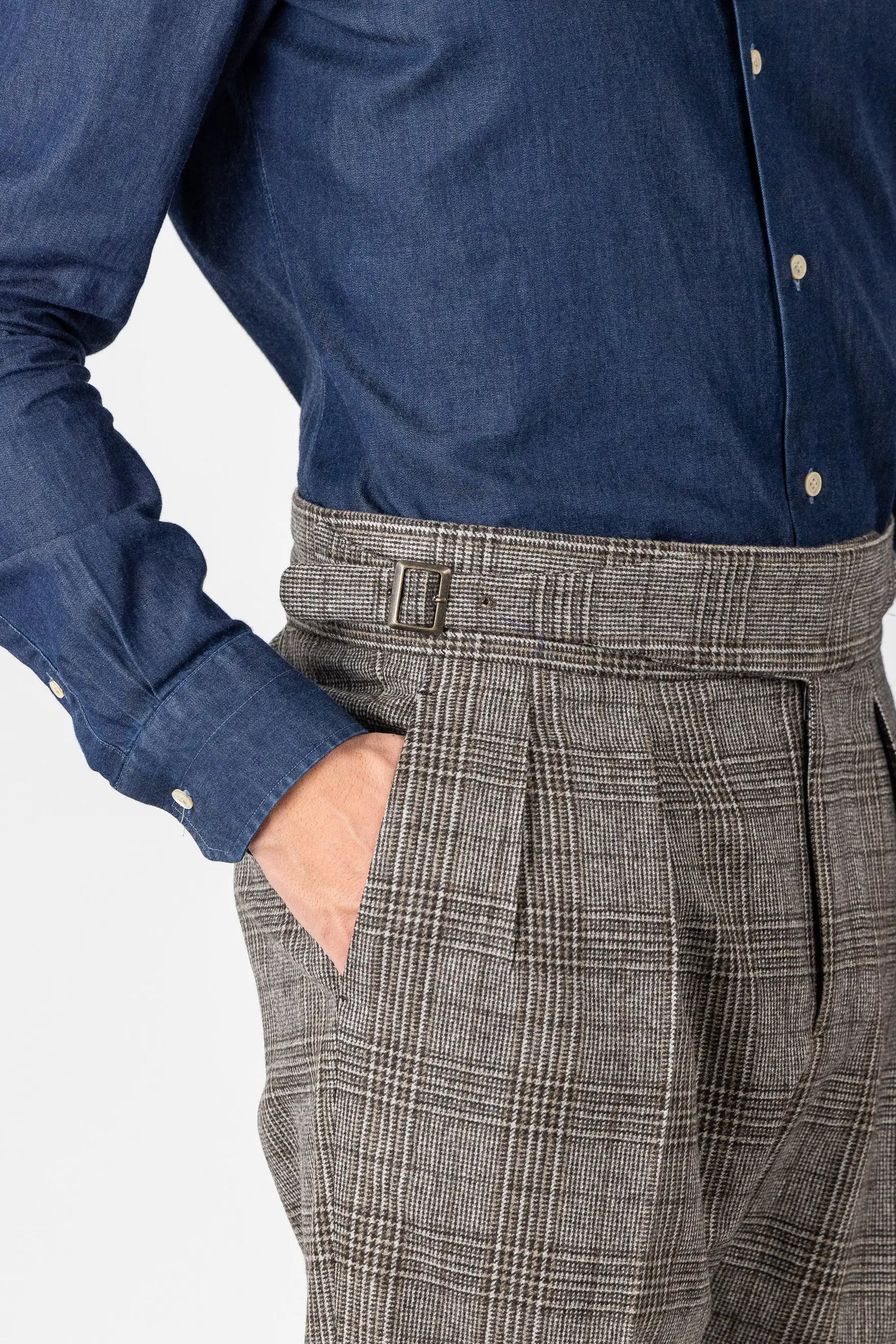 Pantaloni in flanella di lana 130’s a quadri marrone autunno inverno