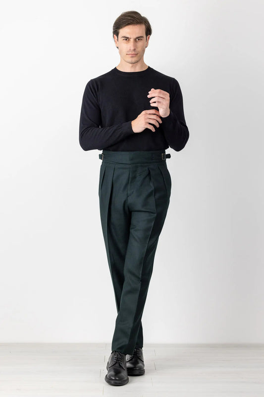 Pantaloni in lana 130’s verde autunno inverno