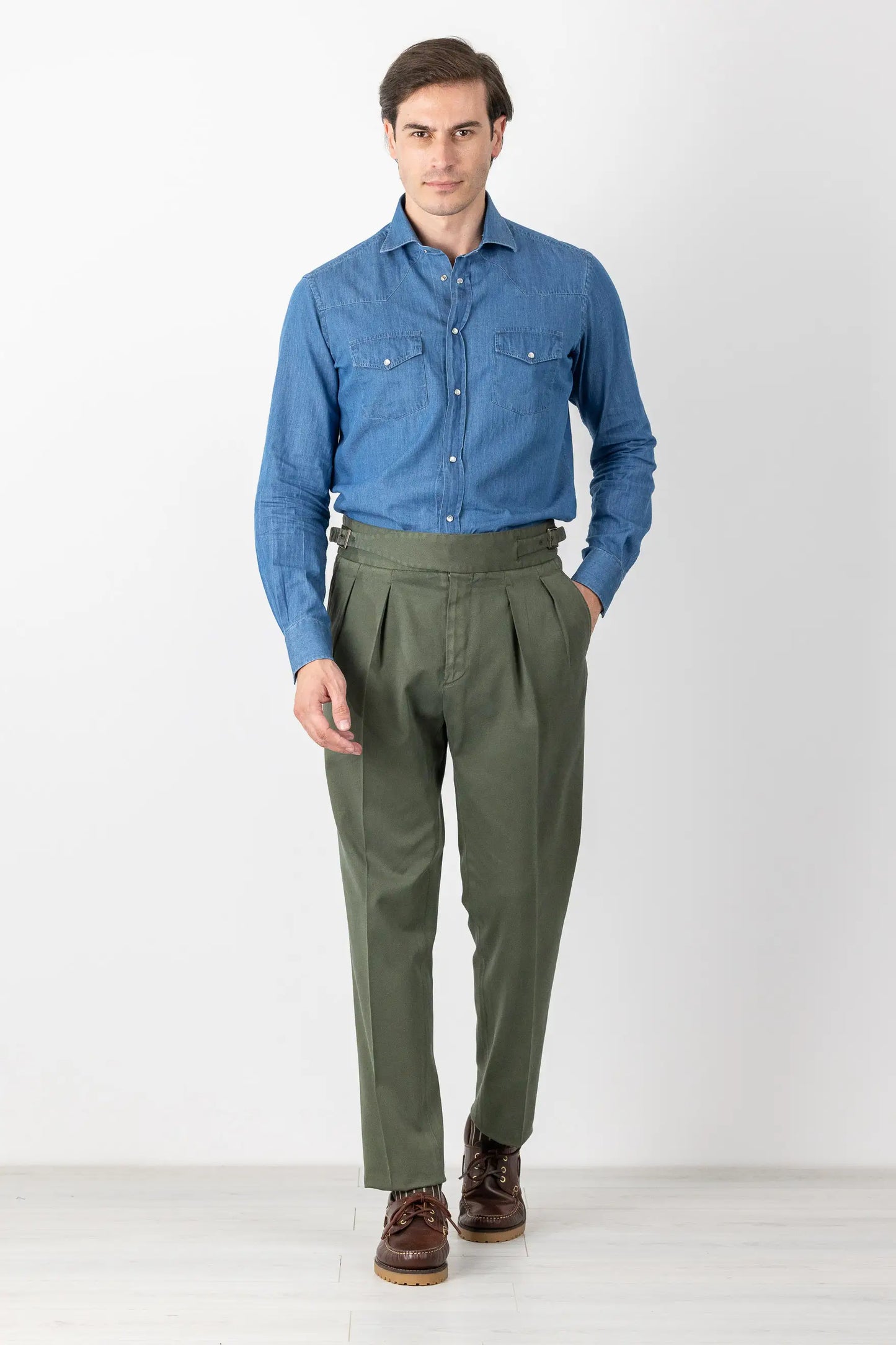 Pantaloni chino in cotone e modal verde autunno inverno