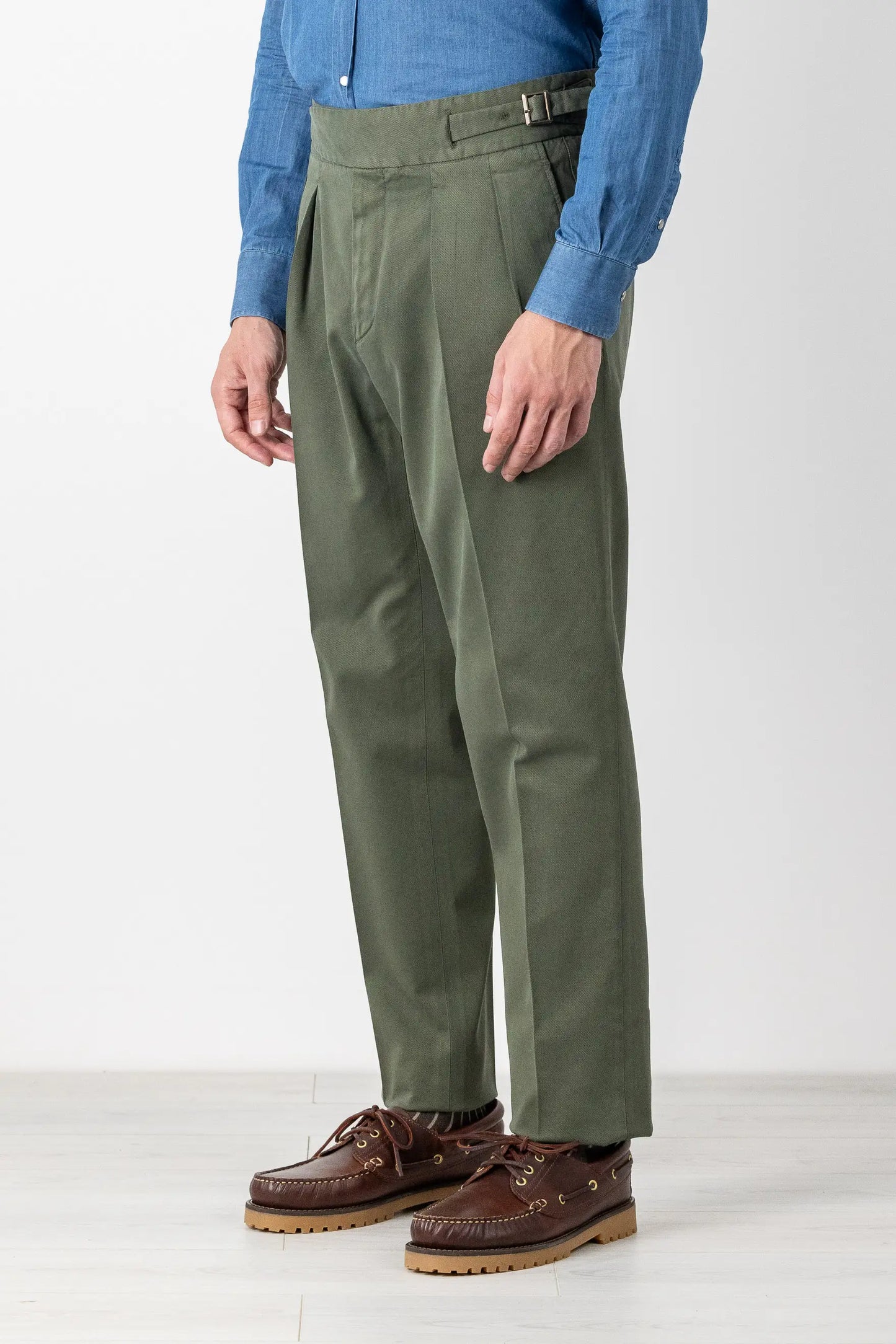 Pantaloni chino in cotone e modal verde autunno inverno