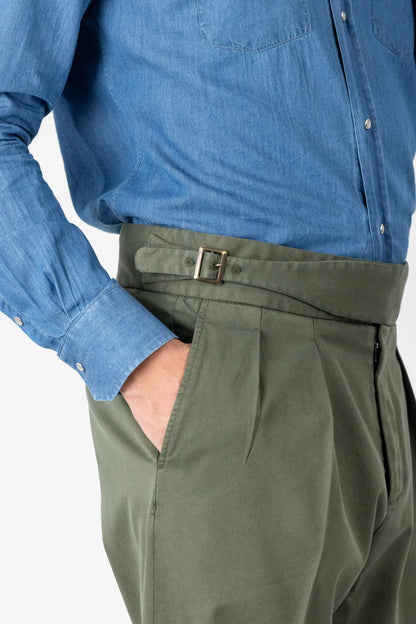 Autumn winter green cotton and modal chino trousers