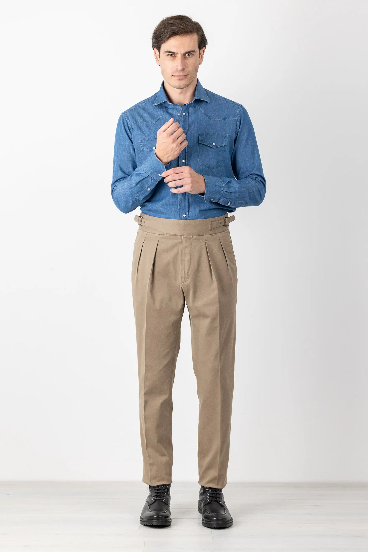 Autumn winter beige cotton and modal chino trousers