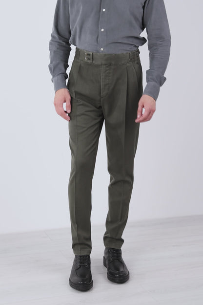 Pantaloni chino tinto lana 120’s verde quattro stagioni