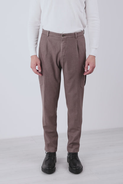 Brown wool-dyed flannel chino pants fall winter