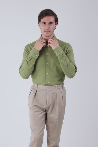 Green Cotton and Viscose Shirt for Autumn/Winter