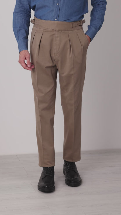 Autumn winter beige cotton and modal chino trousers